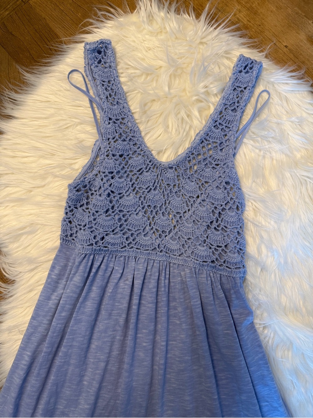 Aerie Women’s Light Blue Crochet Tank Top Maxi Dress Empire Waist Size Small